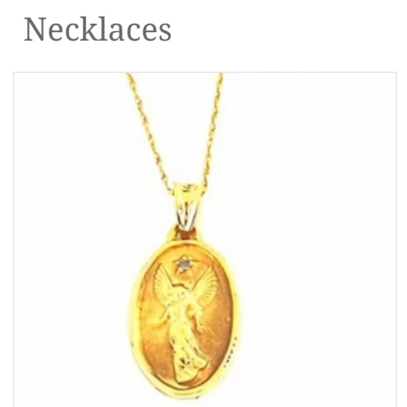 14K Watch Over You" Inscribed Guardian Angel 😇 Fine Gold Necklace - Picture 2 of 4